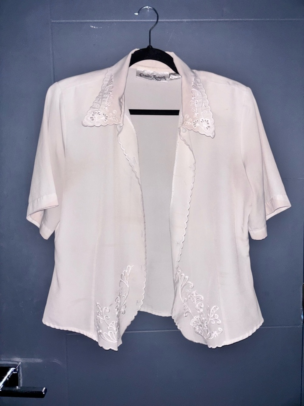Classic Cream Embroidered Short-Sleeve Blouse